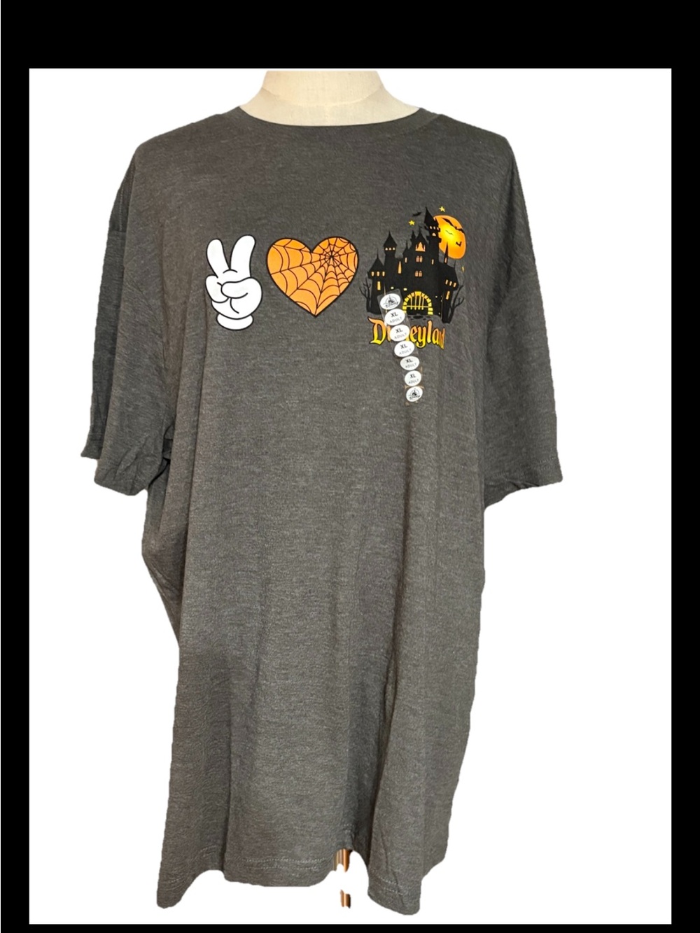 Disney Disneyland  Parks Halloween Peace Love Castle Gray Adult Shirt x-large